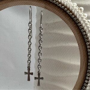 Stainless steel chain earrings with cross charms